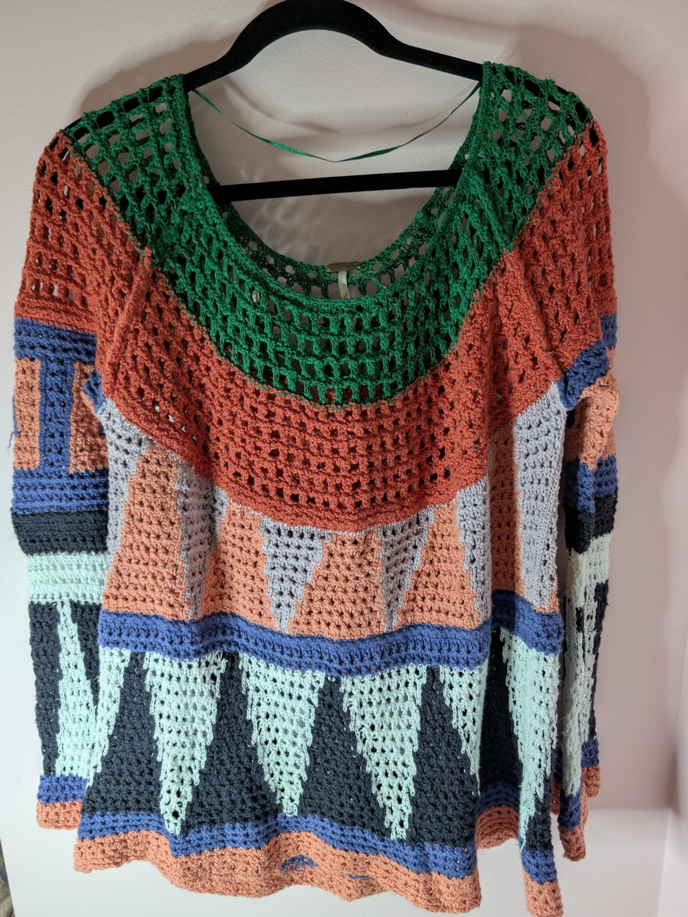 Vintage 2009 Free People Crochet Open Knit Sweater Womens Large Boho
